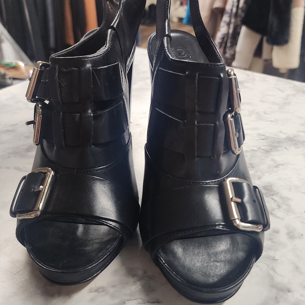 DKNY Black Slingback Heels with Buckle Detail
